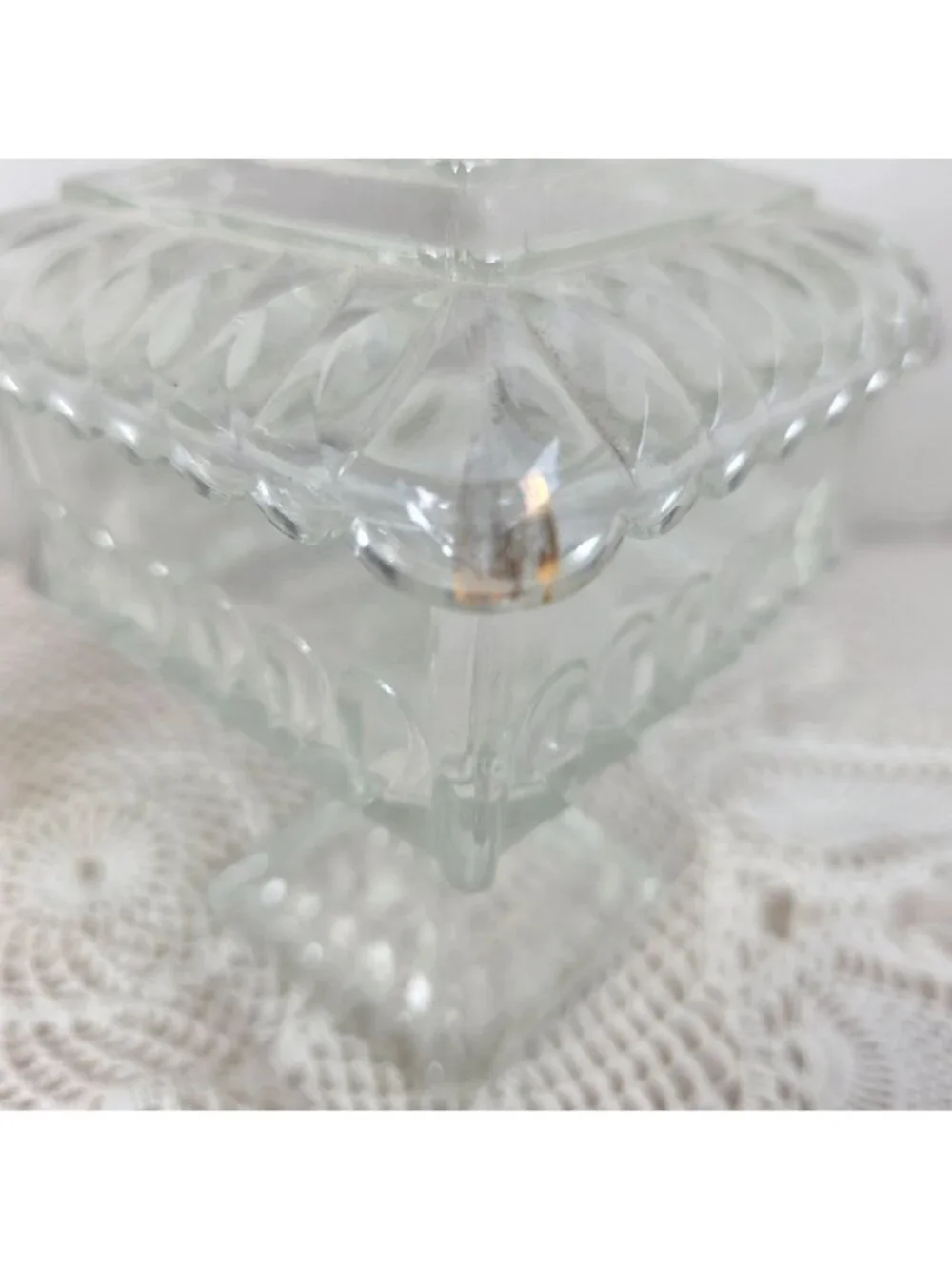 Vintage Clear Glass Pedestal Candy Dish Set of 2 Lidded Compote Pressed Glass Tr - Picture 7 of 11